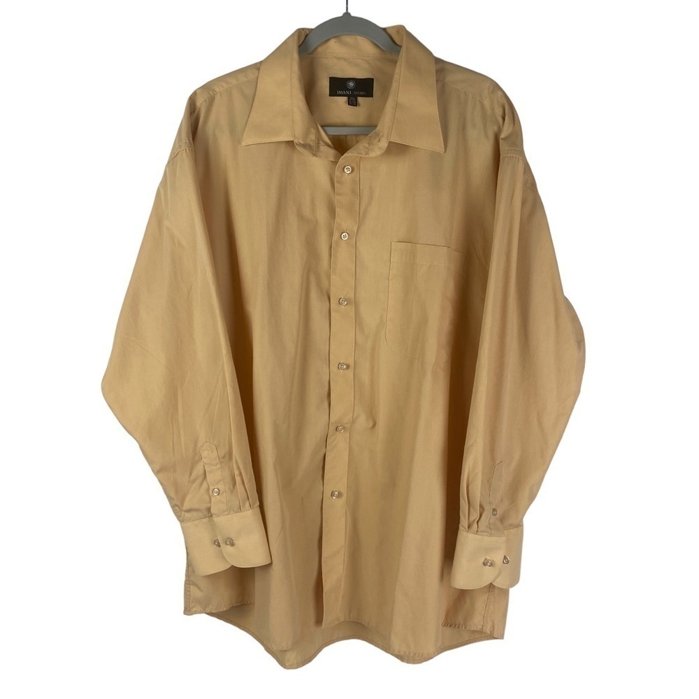 Imani Uomo‎ Long Sleeve Button Down Shirt Men's XXL (18-18.5 34/35) Yellow Gold